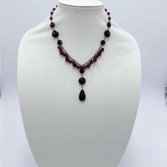 Garnet Red Faceted Glass Beaded Drop Necklace - Picture 9 of 11